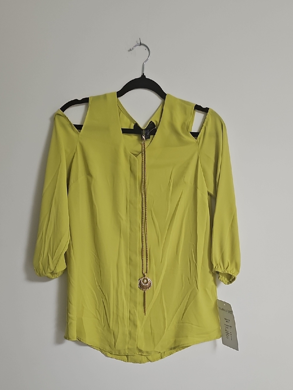 Frank Lyman Design Lime Green Cold-Shoulder Blouse with Pendant Zip
